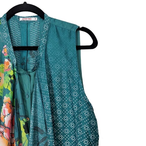 Johnny Was Zen Drapey Sleeveless Silk Floral Blouse - Picture 4 of 11